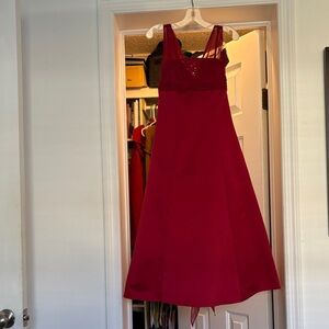 David's Bridal Burgundy Midi Dress